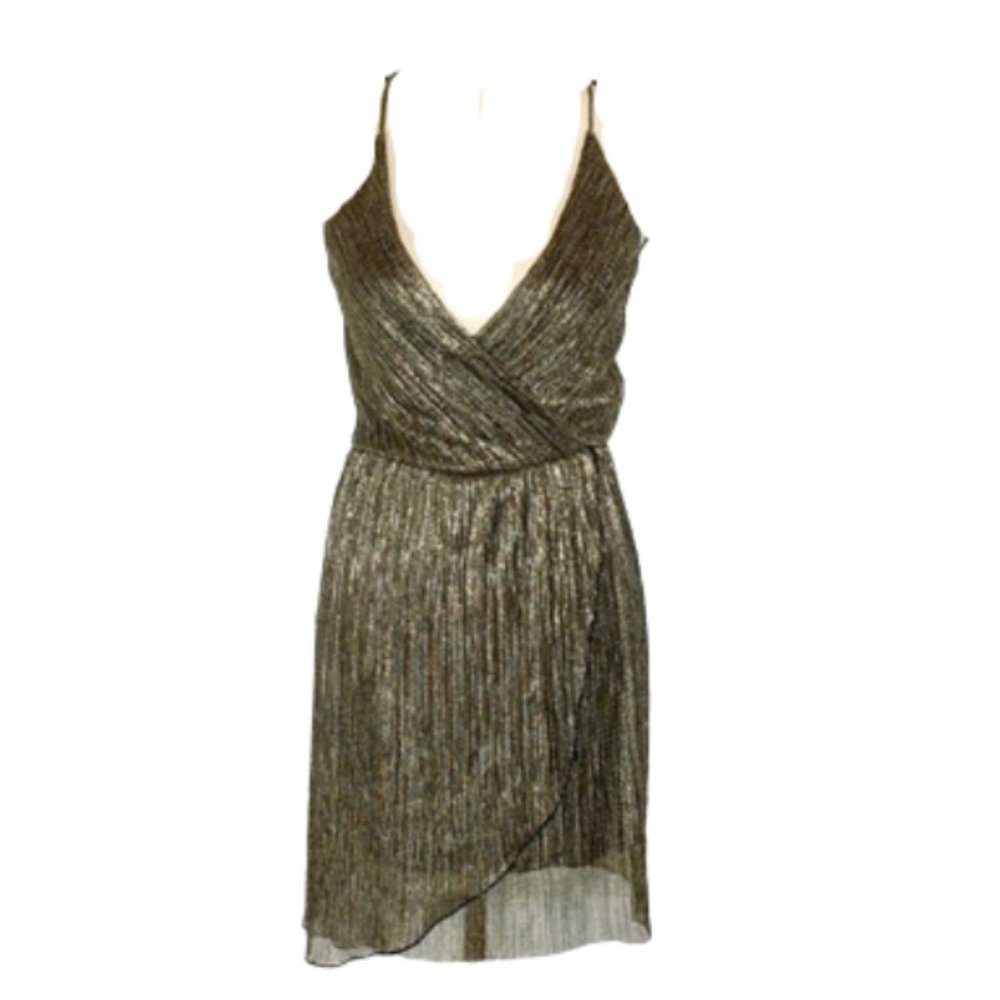 Express Gold Metallic Faux Wrap Mini Dress